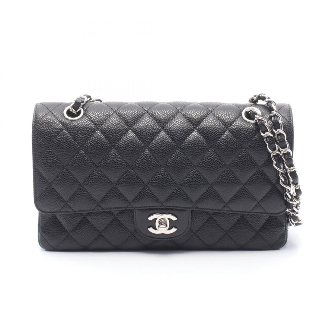 Chanel Matelassé Double Flap Shoulder Bag/Handbag, Caviar Leather (Grained Calfskin), Women's,: --- Catalog ---Category: SizeSize (HxWxD): 16cm x 25cm x 6.5cm / 6.29'' x 9.84'' x 2.55''Category: DesignType: Handbag, Shoulder bagColor: BlackGender: WomenMaterial: Grained Calfskin Hardware Color: 