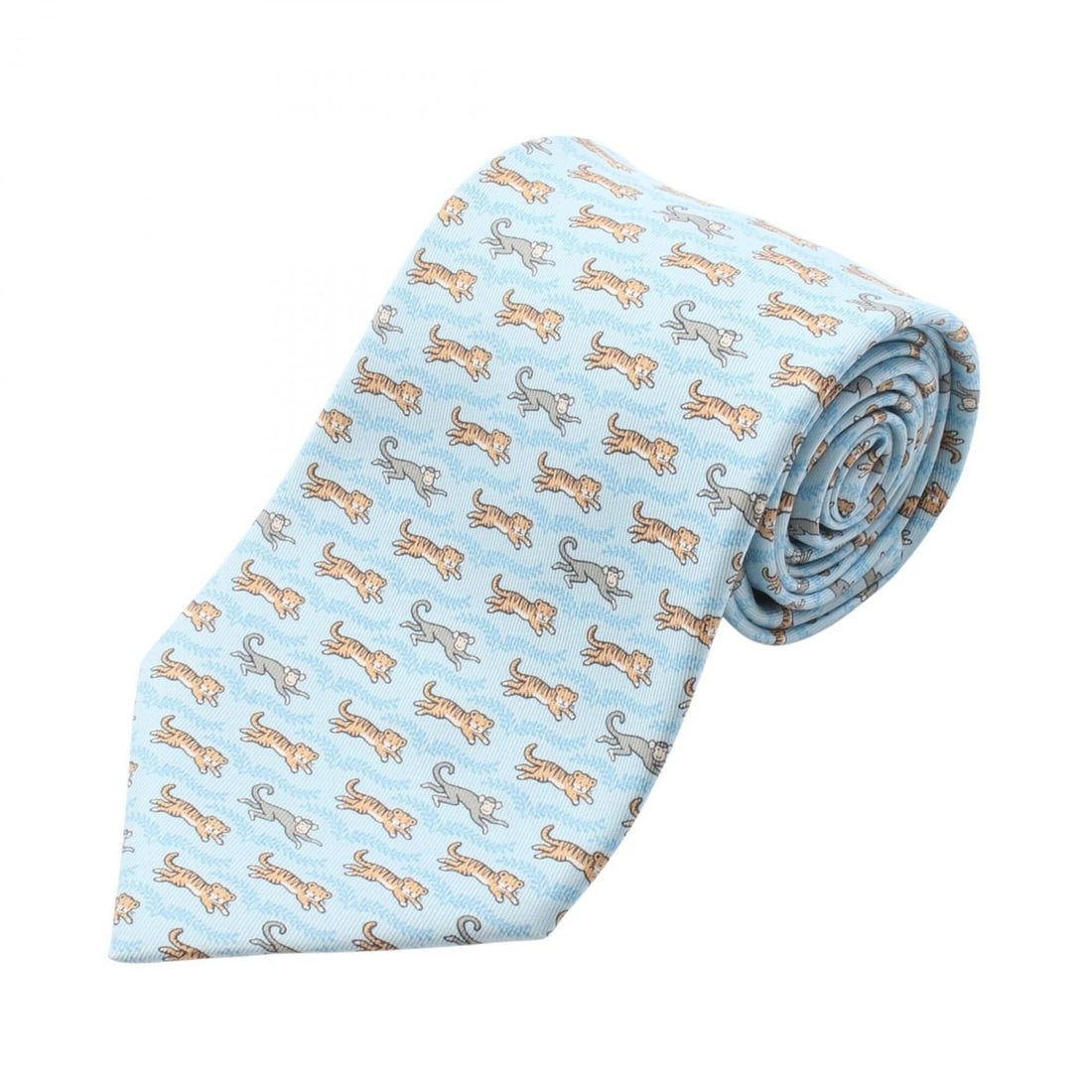 Hermes HERMES tiger and monkey print tie, silk, men's, blue tones, multicolor: --- Catalog ---Category: SizeTotal Length: 152cm / 59.84''Category: DesignType: CravatColor: Blue, Multi-colorGender: MenMaterial: Silk Category: GeneralBrand: Hermes--- Item List ---Section: Conditio