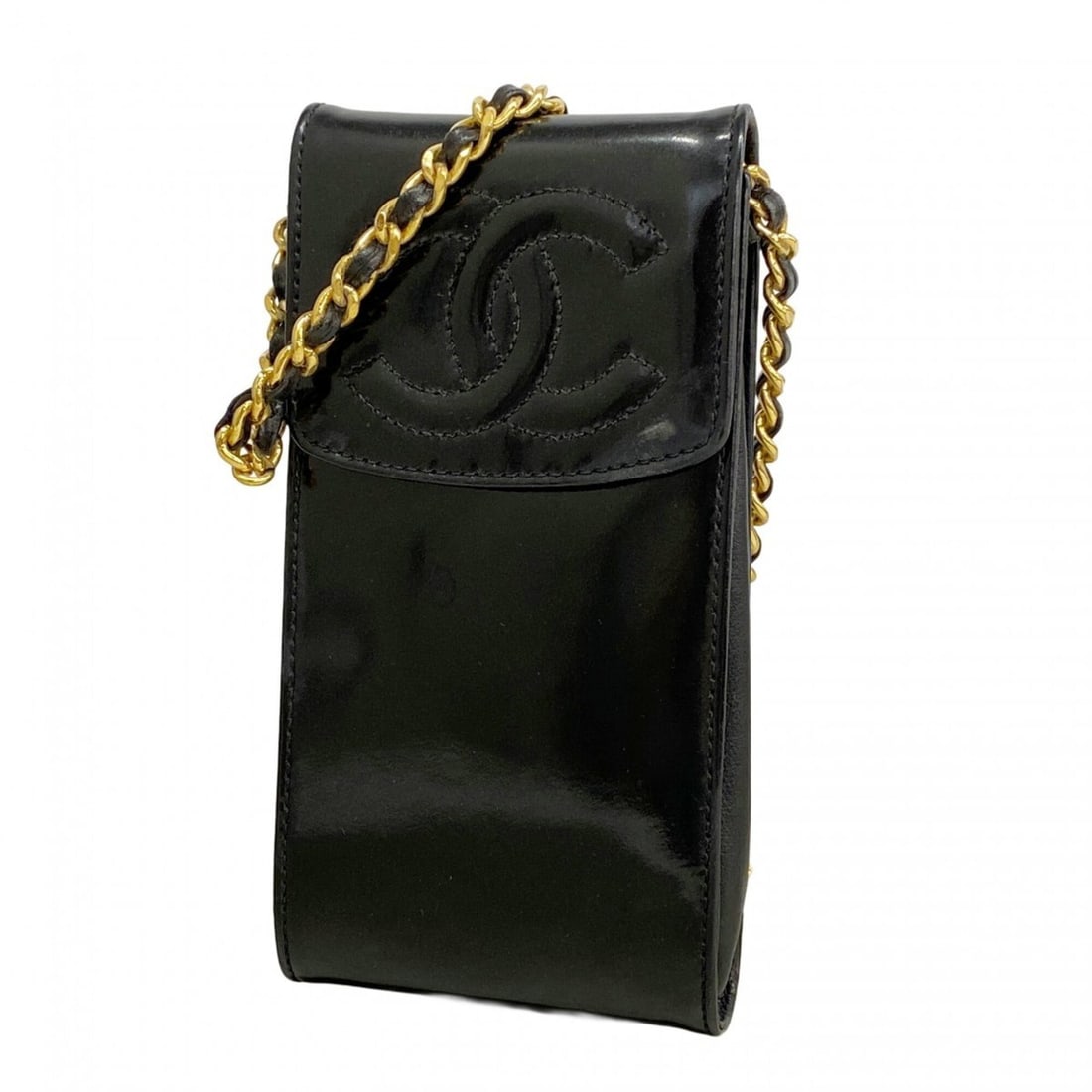 Chanel Shoulder Bag, Chain Shoulder, Patent Leather, Black, Women's: --- Catalog ---Category: SizeSize (HxWxD): 17cm x 8cm x 2.5cm / 6.69'' x 3.14'' x 0.98''Category: DesignType: Shoulder bagColor: BlackGender: WomenMaterial: Patent leather Hardware Color: GoldCategory