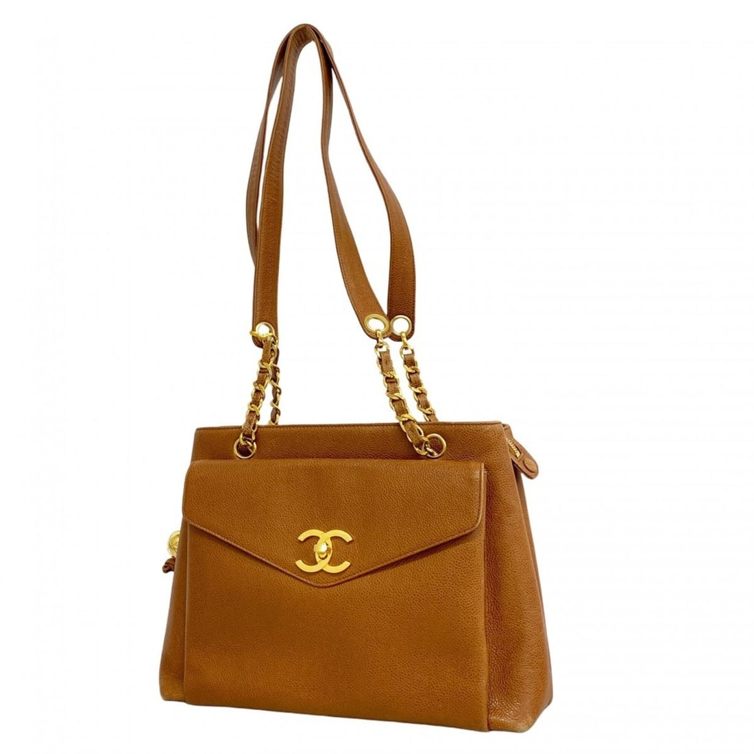 Chanel Tote Bag/Chain Tote, Caviar Leather, Brown, Women's: --- Catalog ---Category: SizeSize (HxWxD): 24cm x 30cm x 10cm / 9.44'' x 11.81'' x 3.93''Category: DesignType: Tote bagColor: BrownGender: WomenMaterial: Grained Calfskin Hardware Color: GoldCategory: