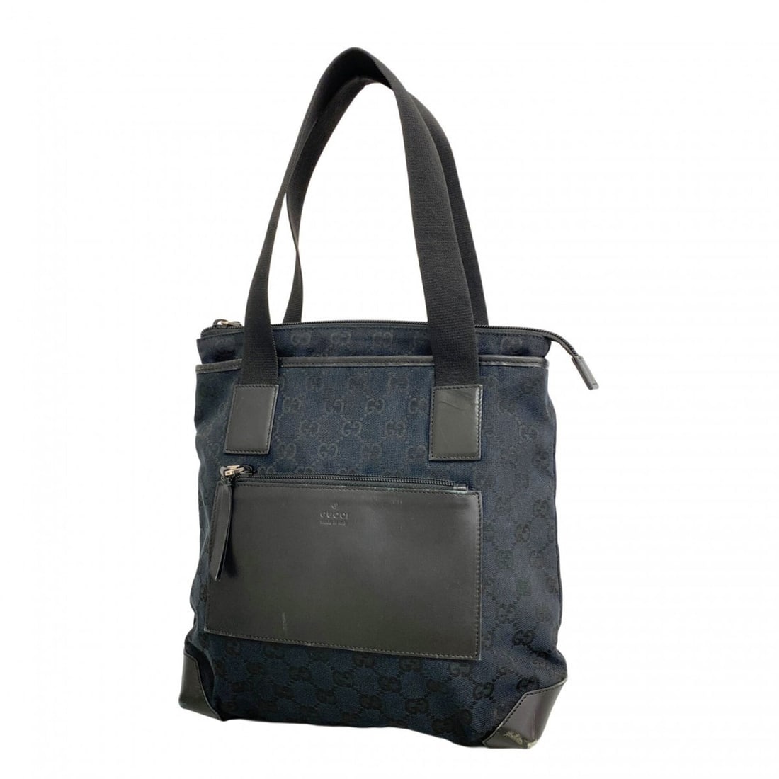 Gucci GG Canvas Tote Bag 019 0402 Navy Black Women's: --- Catalog ---Category: SizeSize (HxWxD): 27cm x 23.5cm x 10.5cm / 10.62'' x 9.25'' x 4.13''Category: DesignType: Tote bagColor: Black, NavyGender: WomenMaterial: Canvas Hardware Color: SilverCategor