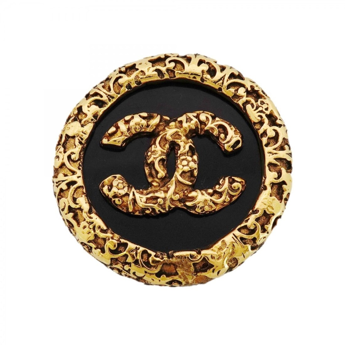 Chanel Brooch, Coco Mark Circle Lava Motif, GP Plated Gold, Black, Women's: --- Catalog ---Category: SizeSize (HxWxD): 3.95cm x 3.89cm / 1.55'' x 1.53''Category: DesignType: BroochColor: Black, GoldGender: WomenMaterial: Gold platingCategory: GeneralBrand: Chanel--- Item List