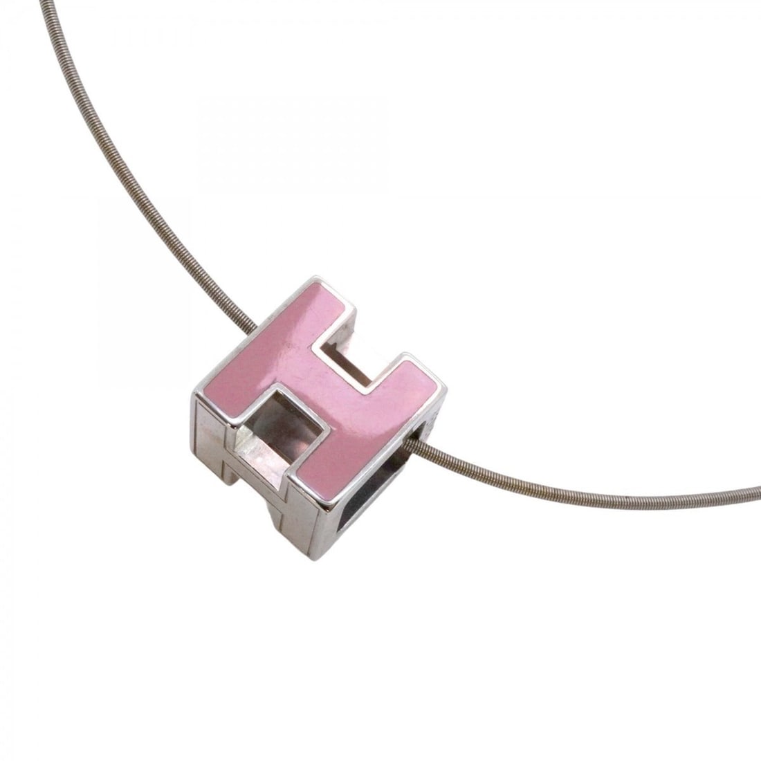 Hermes Cage d'H Necklace, Metal, Silver, Pink, Women's: --- Catalog ---Category: SizePendant Size: 12mm x 11.9mm / 0.47'' x 0.46''Neck Circumference: 43 cm / 16.92''Category: DesignColor: Pink, SilverGender: WomenMaterial: MetalNecklace Type: NecklaceCateg