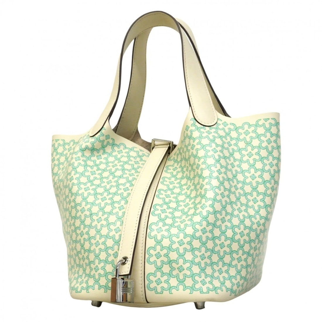 Hermes Picotin Lock PM Lucky Daisy Swift Leather Handbag, Nata Vert, U Stamp, Ladies': --- Catalog ---Category: SizeSize (HxWxD): 18.5cm x 18cm x 13.5cm / 7.28'' x 7.08'' x 5.31''Category: DesignType: HandbagColor: VertGender: WomenMaterial: Swift leather Hardware Color: SilverCategory: