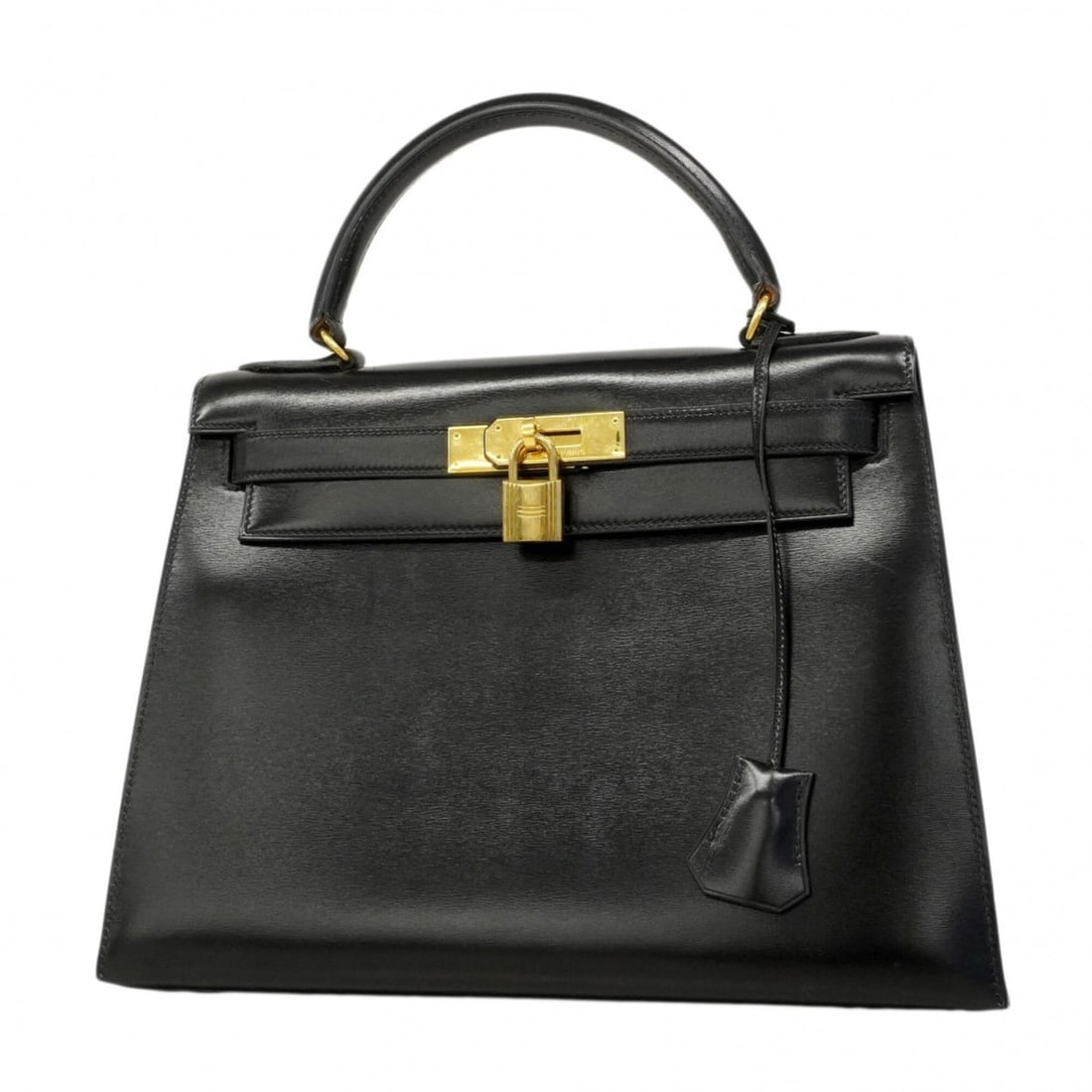 Hermes Kelly 28 Handbag, Box Calf Leather, Black, ?O Stamp, Women's: --- Catalog ---Category: SizeSize (HxWxD): 21.5cm x 29cm x 11.5cm / 8.46'' x 11.41'' x 4.52''Category: DesignType: HandbagColor: BlackGender: WomenMaterial: Box calf leather Hardware Color: GoldCatego