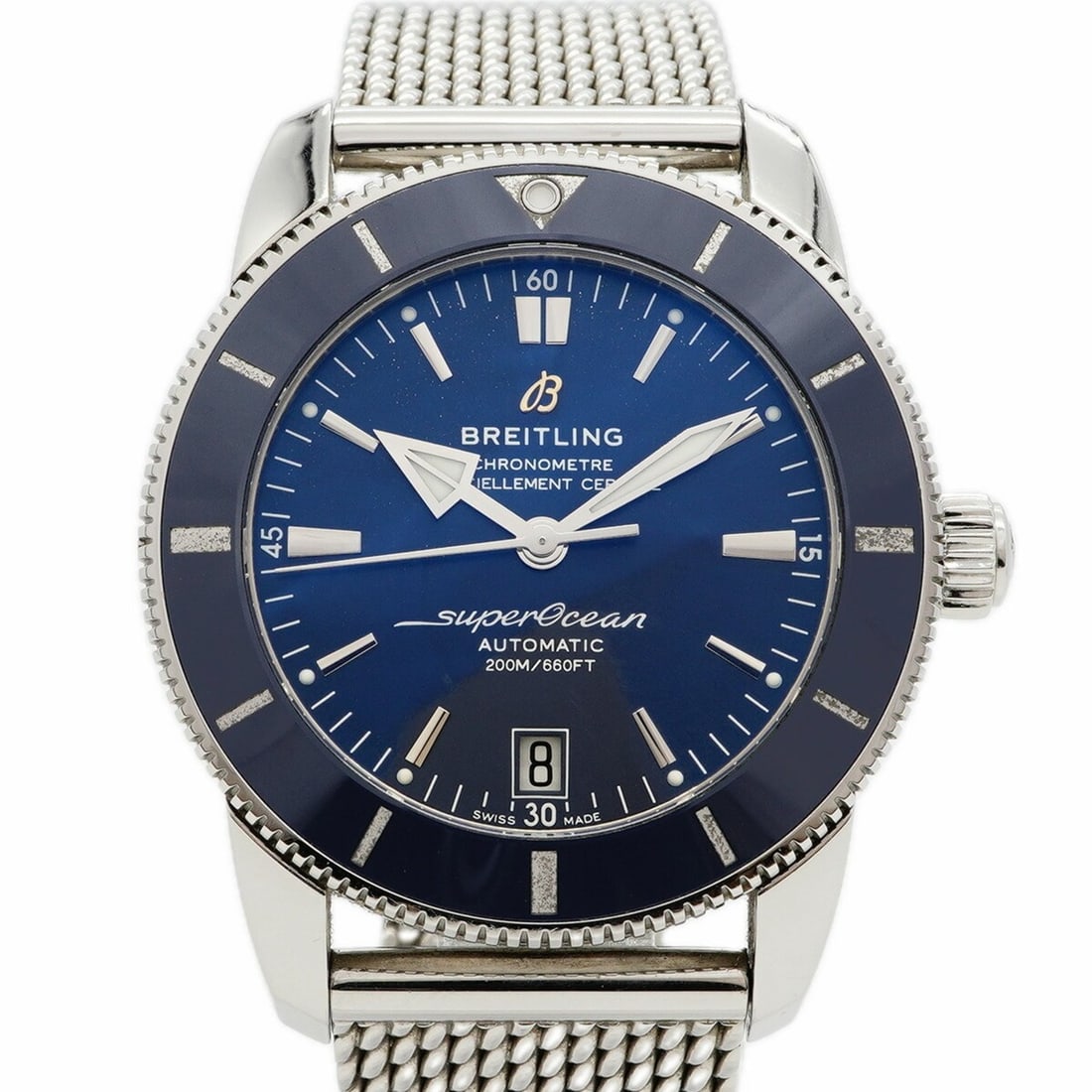 Breitling Superocean Heritage AB2010 Blue Dial Men's Watch: --- Catalog ---Category: SizeWrist Size: 16.5cm / 6.49''Case Diameter: 41.9mm / 1.65''Category: DesignType: WristwatchGender: MenColor (Dial): BlueMaterial (Band): Stainless steelCategory: GeneralMPN: