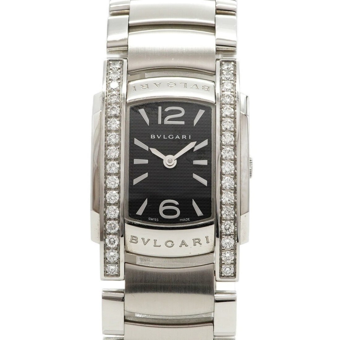 Bvlgari Assioma Diamond Bezel AA35S Black Dial Women's Watch: --- Catalog ---Category: SizeWrist Size: 16.5cm / 6.49''Case Diameter: 24mm / 0.94''Category: DesignType: WristwatchGender: WomenColor (Dial): BlackMaterial (Band): Stainless steelCategory: GeneralMPN