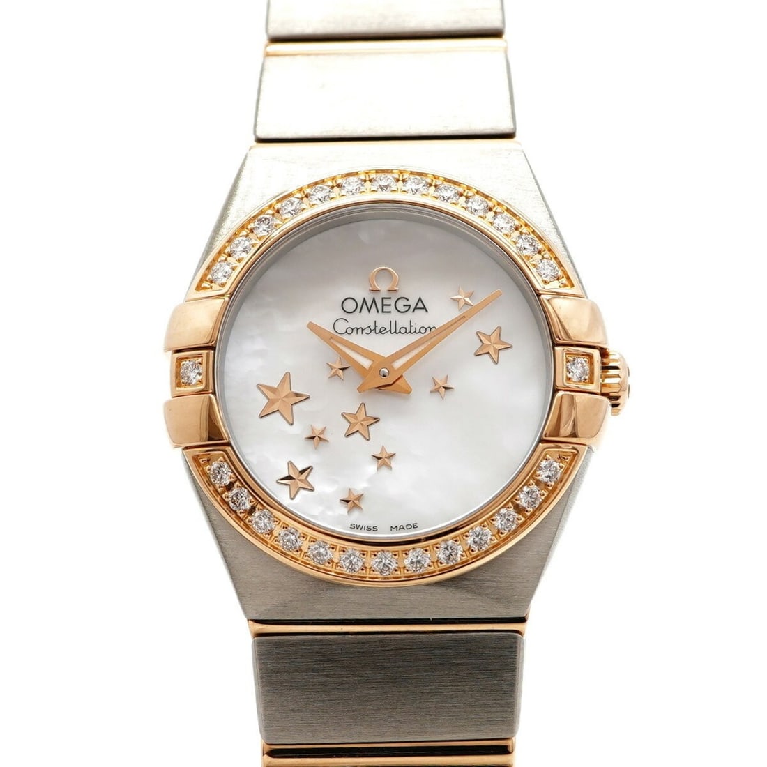 Omega Constellation 123.25.24.60.05.002 White Dial Women's Watch: --- Catalog ---Category: SizeWrist Size: 14.5cm / 5.7''Case Diameter: 23.8mm / 0.94''Category: DesignType: WristwatchGender: WomenColor (Dial): WhiteMaterial (Band): Pink gold, Stainless steelCategory