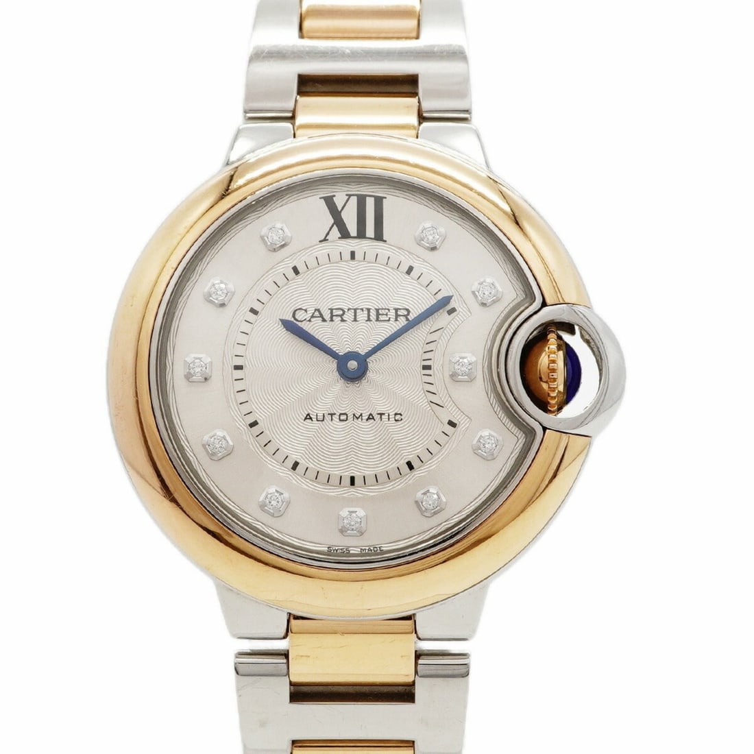 Cartier Ballon Bleu W3BB0006 Silver Dial Women's Watch: --- Catalog ---Category: SizeWrist Size: 14cm / 5.51''Case Diameter: 32.7mm / 1.29''Category: DesignType: WristwatchGender: WomenColor (Dial): SilverMaterial (Band): Pink gold, Stainless steelCategory