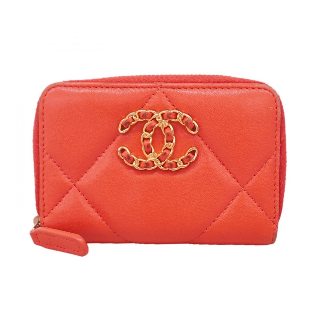 Chanel wallet/coin case, 19 lambskin, salmon pink, women's. (1 of 11)