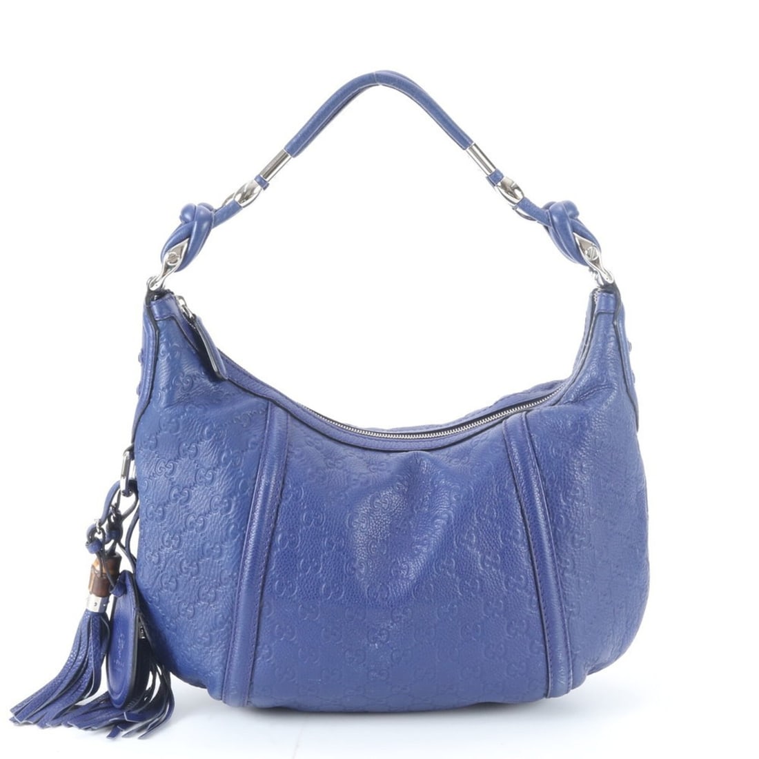 Gucci Guccissima Hobo Tassel Bamboo 2402561 Leather Shoulder Bag, Handbag, Women's: --- Catalog ---Category: SizeSize (HxWxD): 28cm x 43cm x 8cm / 11.02'' x 16.92'' x 3.14''Strap Length: 45cm / 17.71''Category: DesignType: Handbag, Shoulder bagColor: BlueGender: WomenMaterial: Leathe
