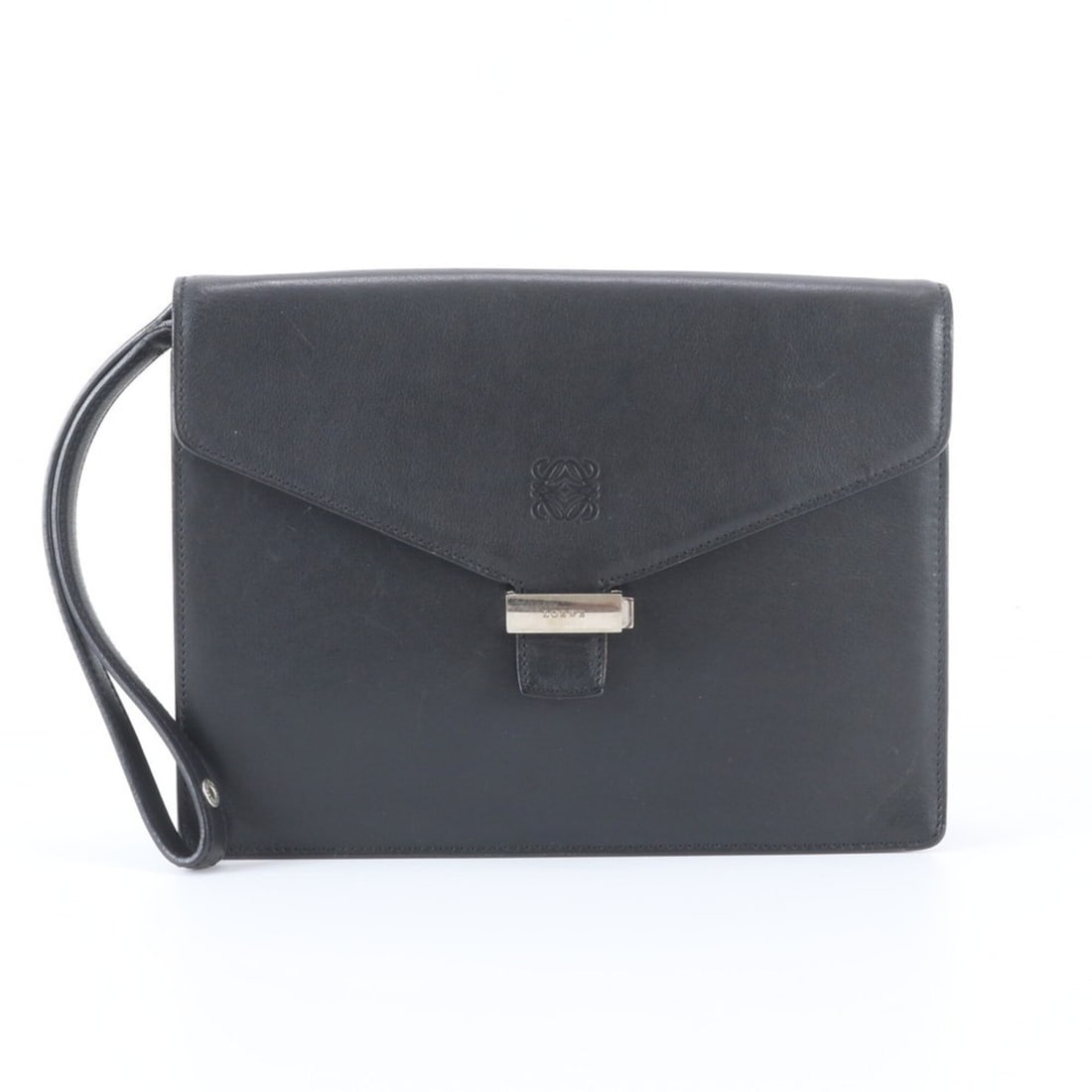 Loewe Anagram Leather Second Bag Clutch Handbag Pouch Black Men's: --- Catalog ---Category: SizeSize (HxWxD): 19cm x 23cm x 7cm / 7.48'' x 9.05'' x 2.75''Handle Length: 40cm / 15.74''Category: DesignType: HandbagColor: BlackGender: MenMaterial: Leather Category: Gene