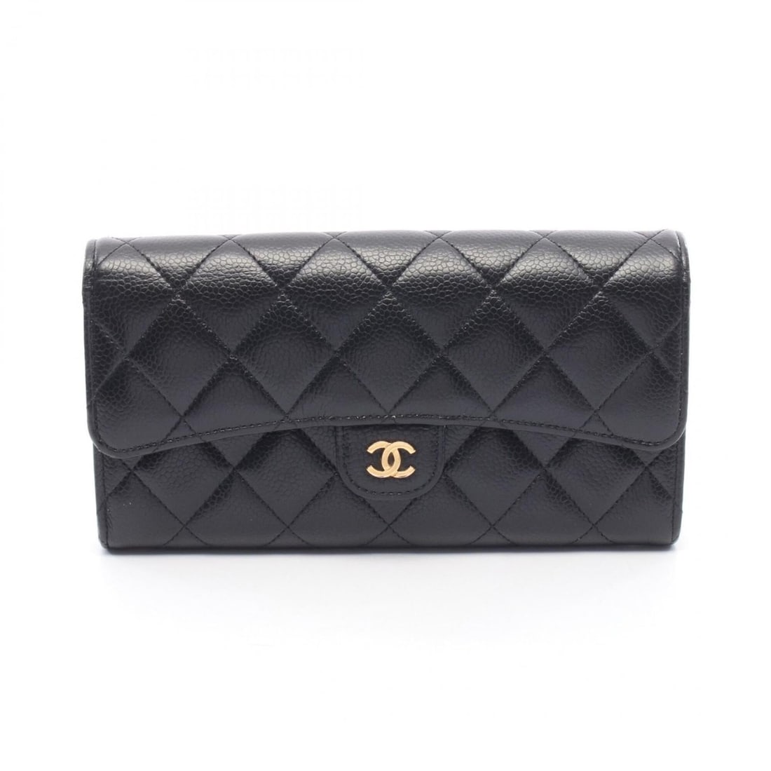 Chanel Classic Long Flap Wallet Matelassé Bi-fold Wallet, Caviar Skin (Grained Calfskin), Women's,: --- Catalog ---Category: SizeSize (HxWxD): 10.5cm x 19.5cm x 4cm / 4.13'' x 7.67'' x 1.57''Category: DesignType: Long wallet (bi-fold)Color: BlackGender: WomenMaterial: Grained Calfskin Category: Gene