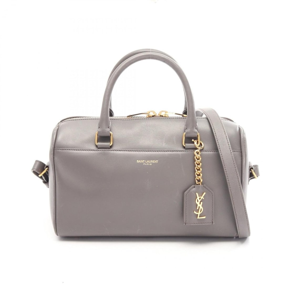 Yves Saint Laurent Saint Laurent Paris Baby Duffle 2-Way Handbag, Leather, Women's, Gray (400422): --- Catalog ---Category: SizeSize (HxWxD): 14cm x 23.5cm x 11cm / 5.51'' x 9.25'' x 4.33''Category: DesignType: HandbagColor: GrayGender: WomenMaterial: Leather Category: GeneralMPN: 400422Brand: Yves