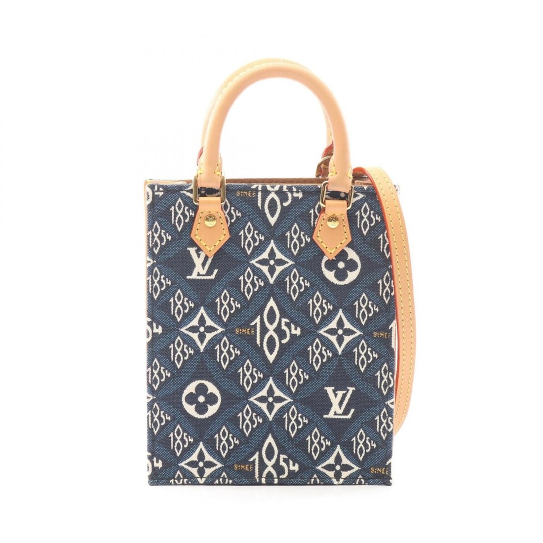 Louis Vuitton Petite Sac Plat Since 1854 2-Way Handbag, Canvas and Leather, Monogram Jacquard,: --- Catalog ---Category: SizeSize (HxWxD): 17cm x 14cm x 4.5cm / 6.69'' x 5.51'' x 1.77''Category: DesignType: HandbagColor: Brown, Navy, WhiteGender: WomenMaterial: Canvas , Leather Category: General