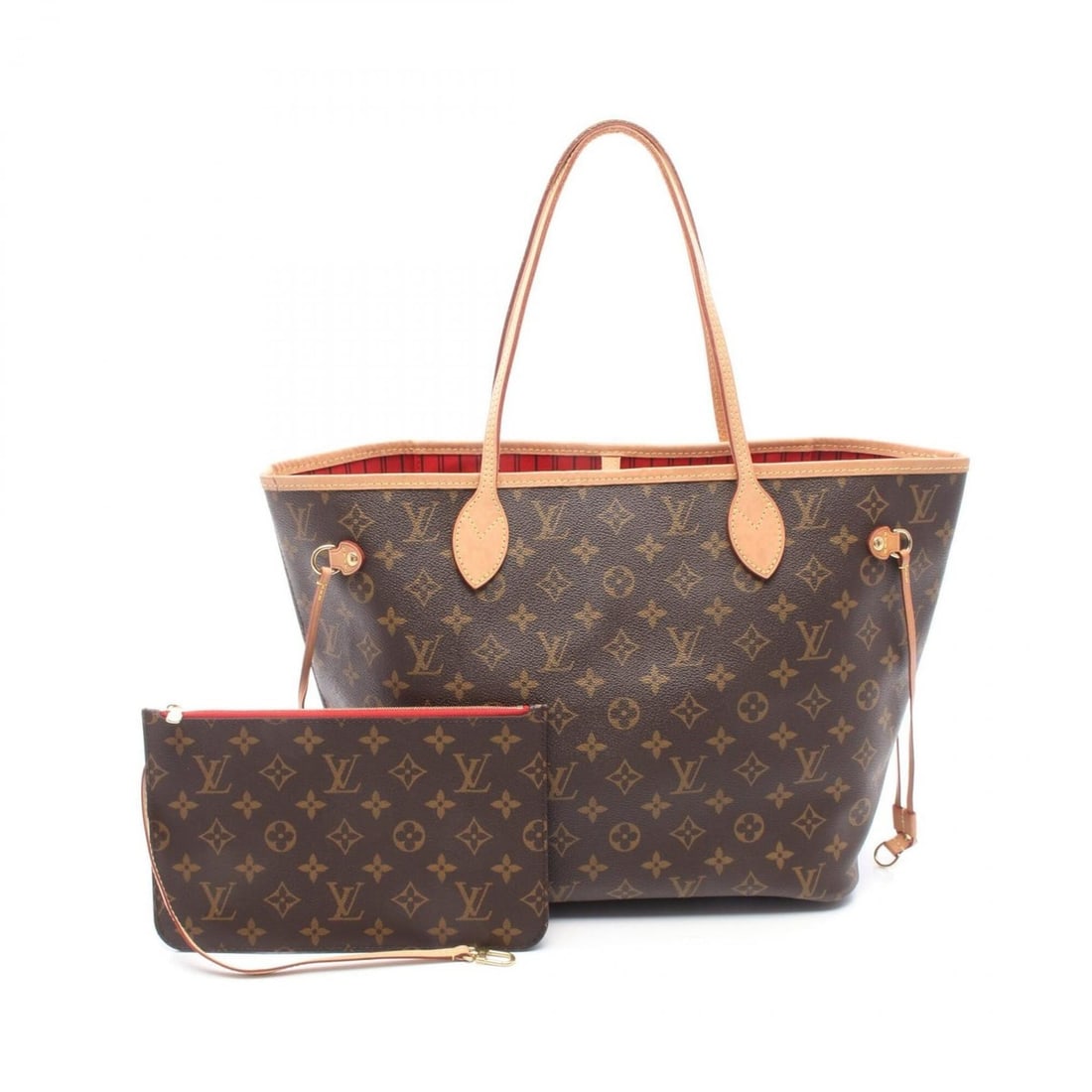 Louis Vuitton Neverfull MM Monogram Cerise Tote Bag Handbag, Coated Canvas Leather, Women's, Brown, (1 of 9)