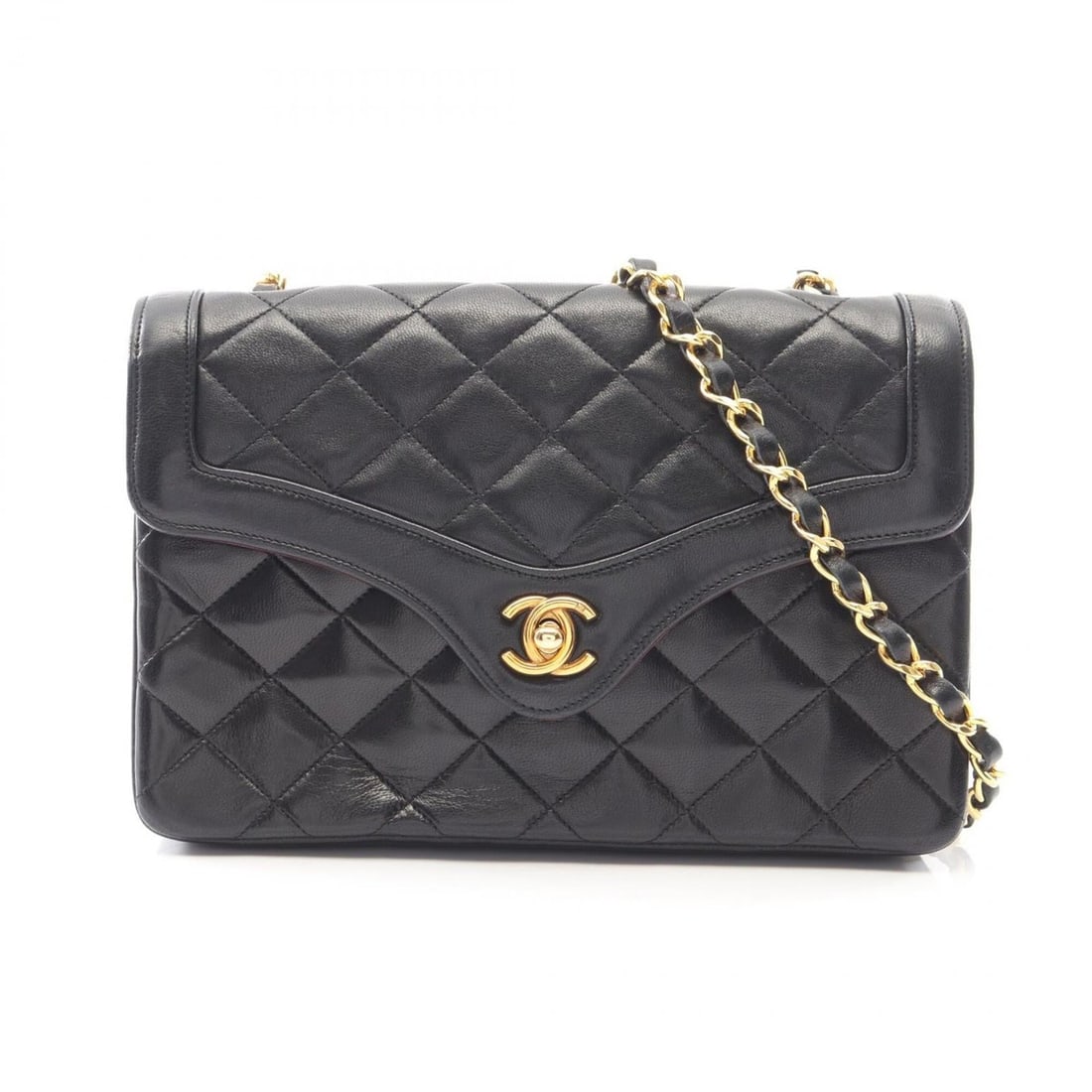 Chanel Matelassé Vintage Shoulder Bag/Handbag, Lambskin Leather, Women's, Black: --- Catalog ---Category: SizeSize (HxWxD): 14cm x 21cm x 7cm / 5.51'' x 8.26'' x 2.75''Category: DesignType: Handbag, Shoulder bagColor: BlackGender: WomenMaterial: Leather Category: GeneralBrand: Cha