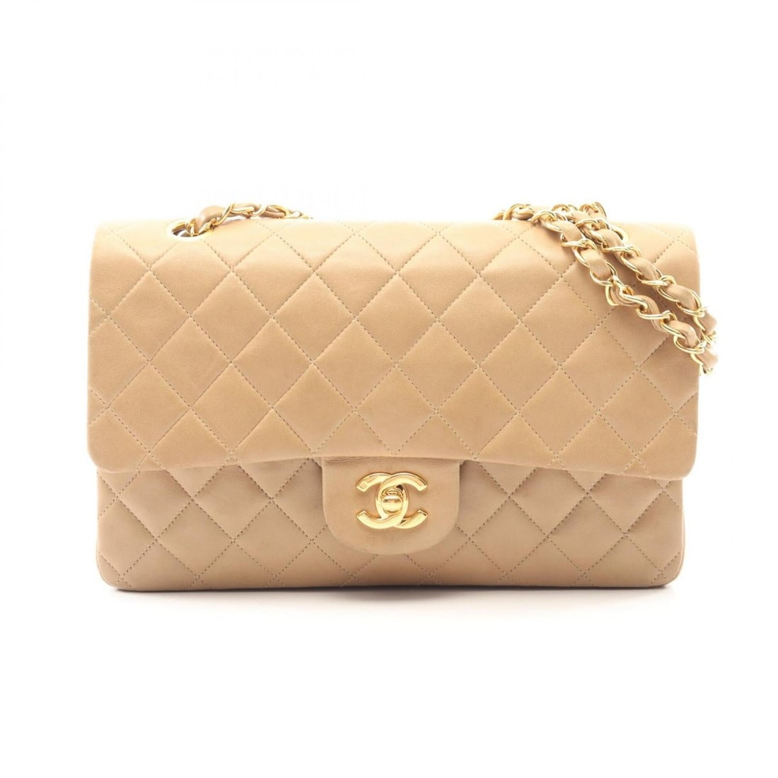 Chanel Matelassé Double Flap Shoulder Bag/Handbag, Lambskin Leather, Women's, Beige (1 of 13)