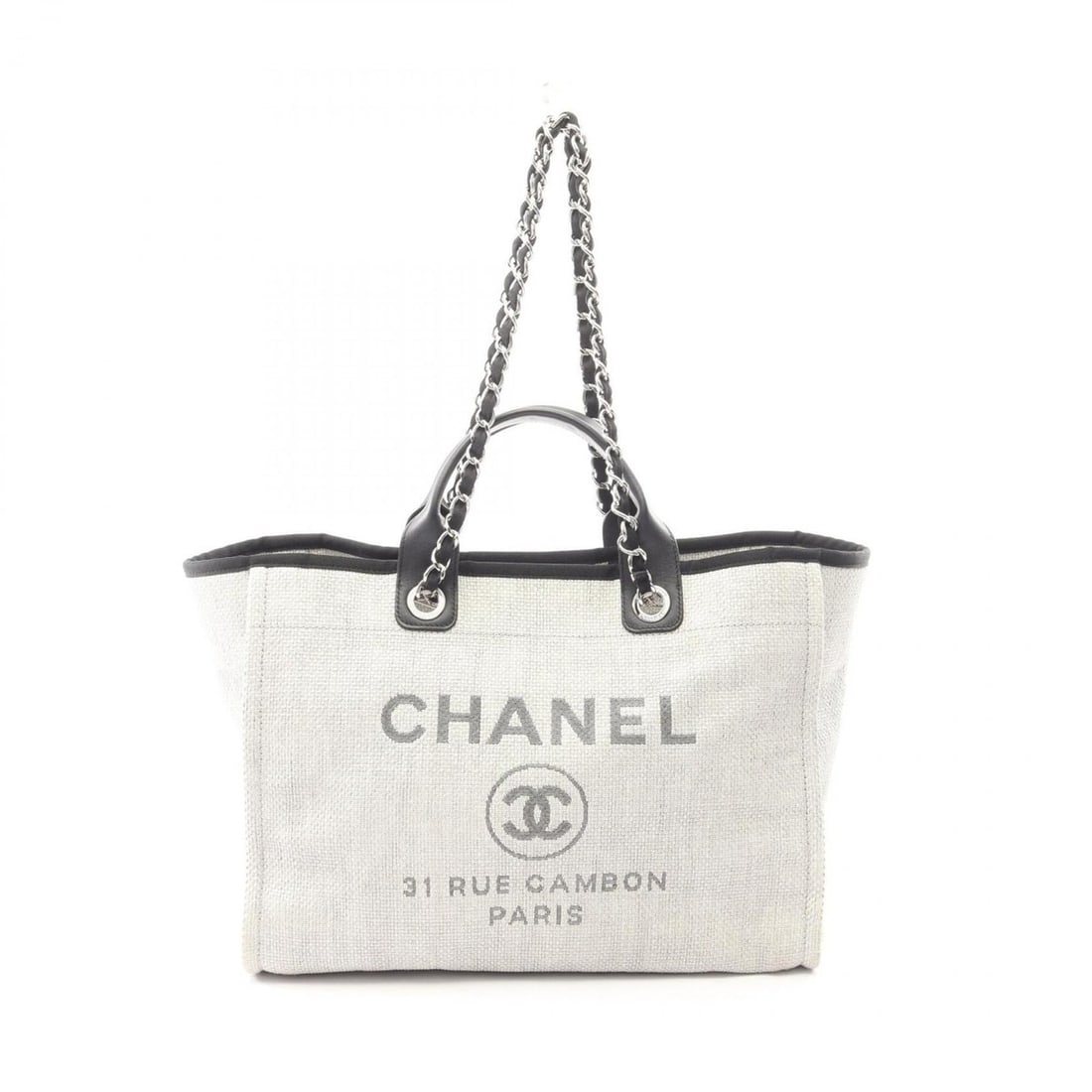 Chanel Deauville GM 2-Way Tote Bag/Handbag, Leather & Raffia, Women's, Gray/Black, A66941: --- Catalog ---Category: SizeSize (HxWxD): 29cm x 38cm x 19cm / 11.41'' x 14.96'' x 7.48''Category: DesignType: Handbag, Tote bagColor: Black, GrayGender: WomenMaterial: Leather Category: GeneralMPN: 