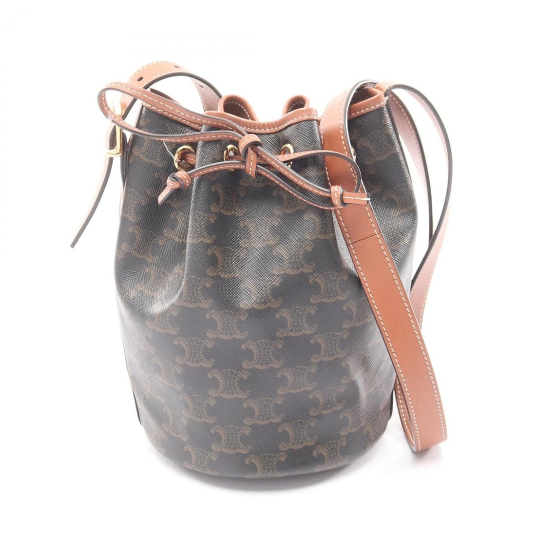 Celine Triomphe Small Drawstring Shoulder Bag/Handbag, Coated Canvas and Leather, Women's, Brown,: --- Catalog ---Category: SizeSize (HxWxD): 20cm x 14cm x 14cm / 7.87'' x 5.51'' x 5.51''Strap Length: 98cm - 108cm / 38.58'' - 42.51''Category: DesignType: Handbag, Shoulder bagColor: BrownGender: Wom