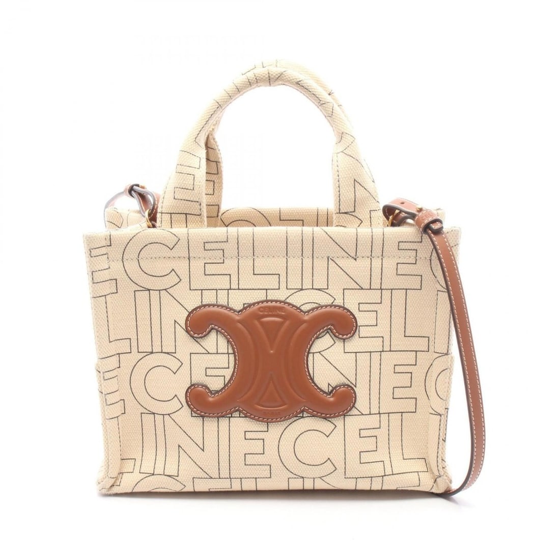 Celine Small Cabas Thais 2-Way Tote Bag/Handbag, Canvas and Leather, Women's, Beige, Black, Brown, (1 of 10)