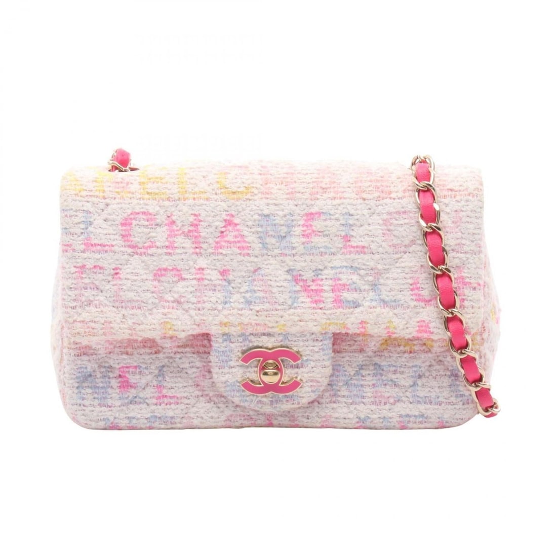Chanel Mini Matelassé 20 Shoulder Bag/Handbag, Fabric Leather, Women's, White/Pink/Multicolor, (1 of 13)