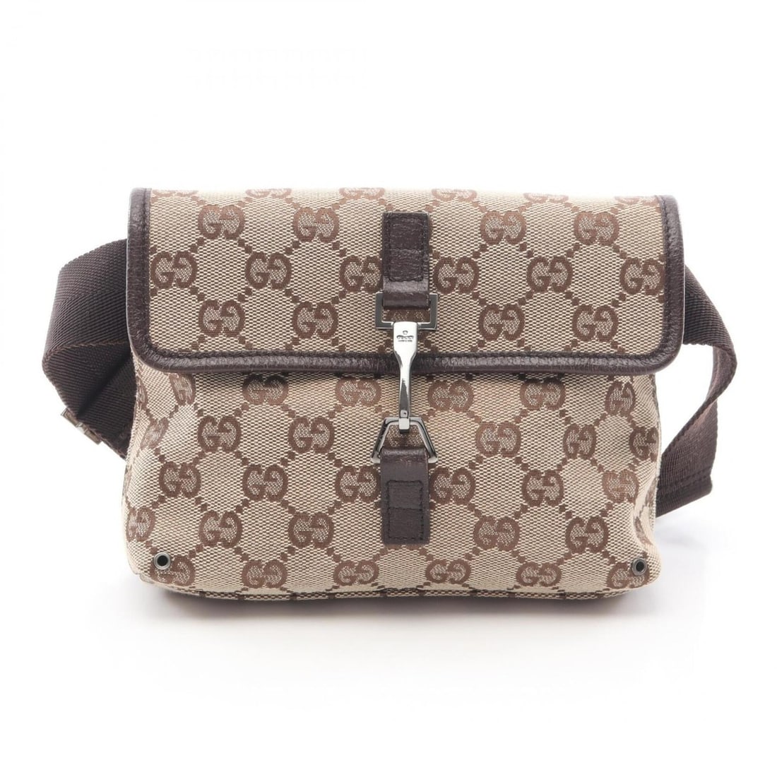 Gucci GG Canvas Waist Bag, Body Handbag, and Leather, Women's, Beige/Brown, 92543 (1 of 15)
