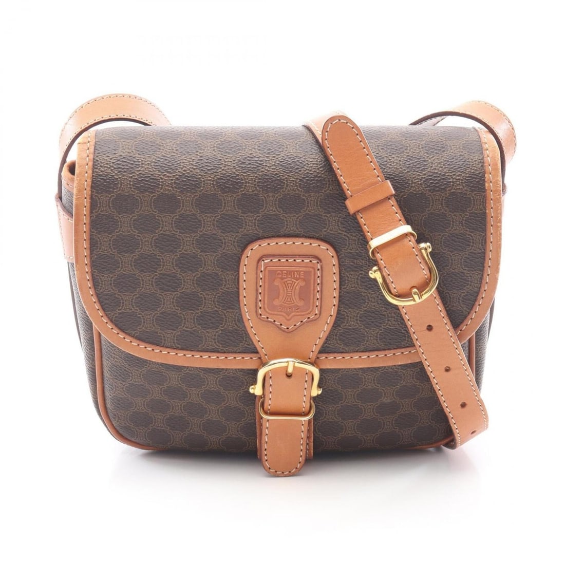 Celine Macadam Shoulder Bag/Handbag, Coated Canvas and Leather, Women's, Brown: --- Catalog ---Category: SizeSize (HxWxD): 18cm x 20cm x 7cm / 7.08'' x 7.87'' x 2.75''Strap Length: 113cm - 123cm / 44.48'' - 48.42''Category: DesignType: Handbag, Shoulder bagColor: BrownGender: Wom
