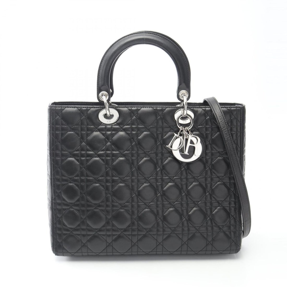 Christian Dior Dior Lady Large Handbag, Leather, Women's, Black: --- Catalog ---Category: SizeSize (HxWxD): 25cm x 32cm x 11cm / 9.84'' x 12.59'' x 4.33''Category: DesignType: HandbagColor: BlackGender: WomenMaterial: Leather Category: GeneralBrand: Christian Dior-