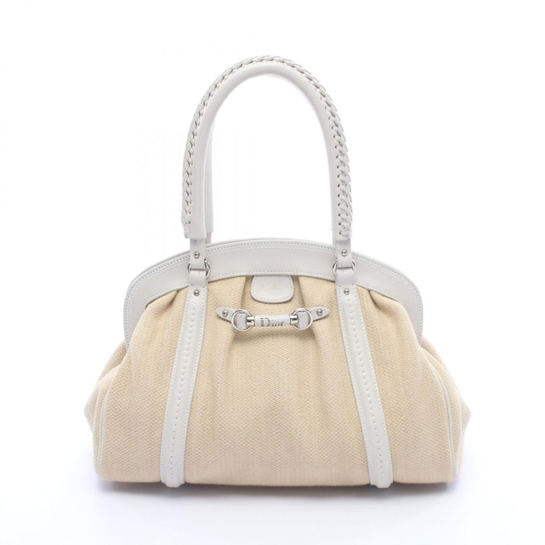 Christian Dior Dior My Frame Handbag, Leather & Raffia, Women's, Beige White: --- Catalog ---Category: SizeSize (HxWxD): 24cm x 33cm x 15.5cm / 9.44'' x 12.99'' x 6.1''Category: DesignType: HandbagColor: Beige, WhiteGender: WomenMaterial: Leather , Raffia Category: GeneralBrand