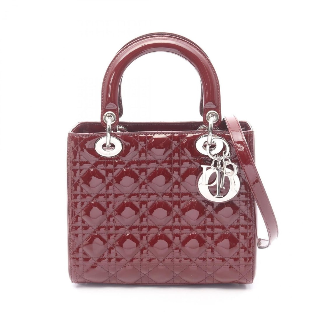 Christian Dior Dior LADY DIOR Medium Cannage 2-Way Handbag, Patent Leather, Women's, Bordeaux (1 of 10)