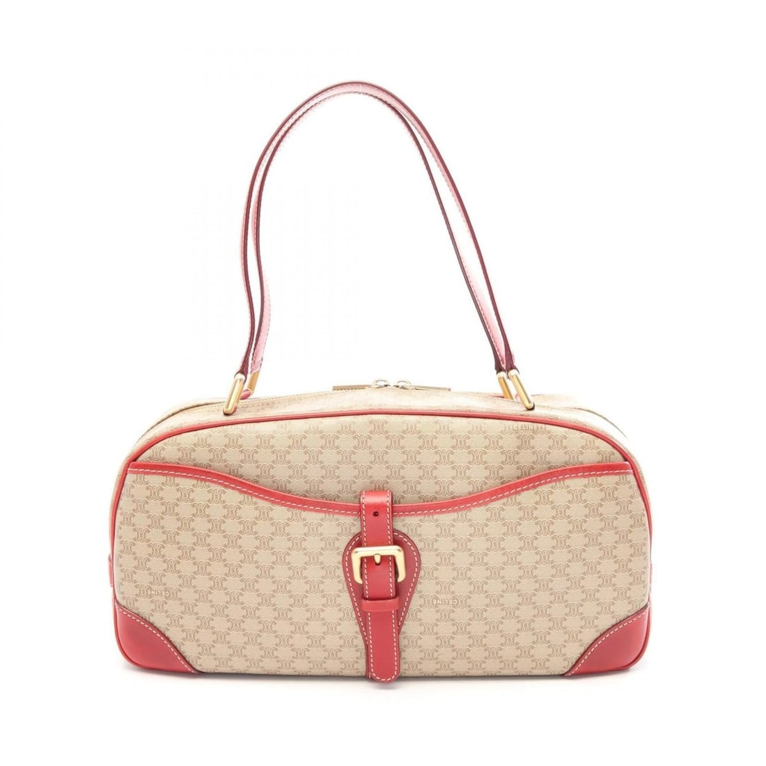 Celine Macadam Handbag, Coated Canvas Leather, Women's, Beige/Red: --- Catalog ---Category: SizeSize (HxWxD): 16cm x 33cm x 12cm / 6.29'' x 12.99'' x 4.72''Category: DesignType: HandbagColor: Beige, Red colorGender: WomenMaterial: Coated canvas , Leather Category: Ge