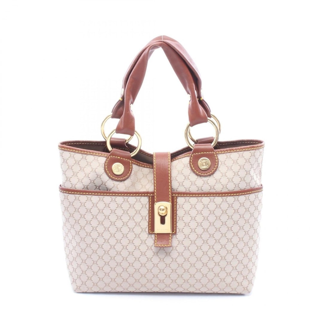 Celine Macadam handbag, canvas and leather, women's, beige/brown.: --- Catalog ---Category: SizeSize (HxWxD): 22cm x 26cm x 11cm / 8.66'' x 10.23'' x 4.33''Category: DesignType: HandbagColor: Beige, BrownGender: WomenMaterial: Canvas , Leather Category: GeneralBrand: