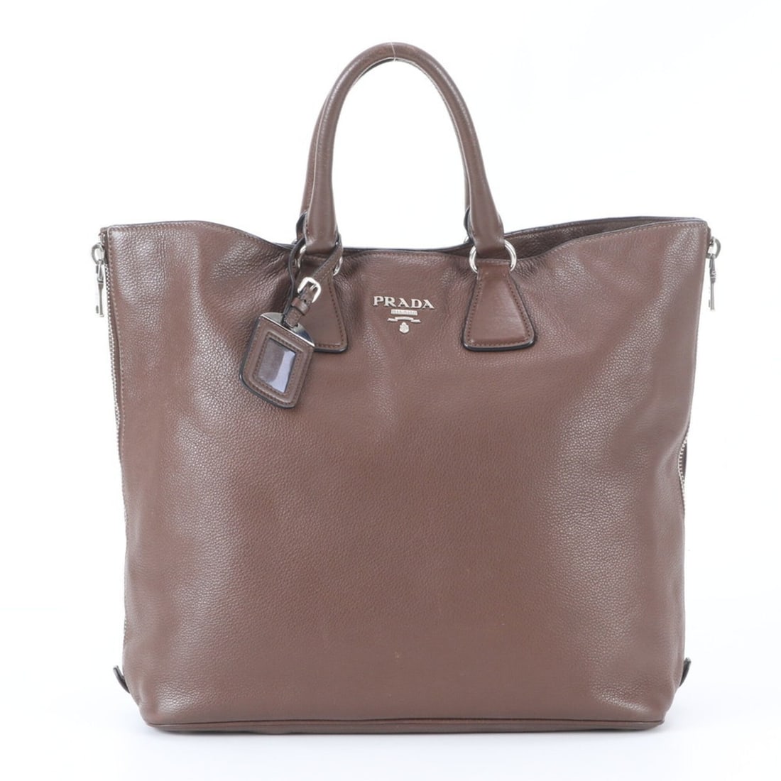 Prada Side-Zip Leather Triangle Logo Tote Bag - Handbag/Shoulder Brown Men's (1 of 9)