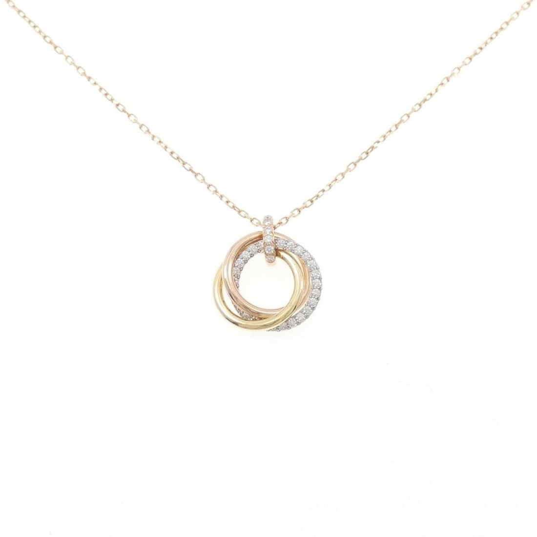 Cartier Trinity Necklace: --- Catalog ---Category: SizePendant Size: 17.8mm x 15mm / 0.7'' x 0.59''Neck Circumference: 39 cm - 42 cm / 15.35'' - 16.53''Category: DesignStone: DiamondGender: WomenMaterial: Pink gold (18K), Whit