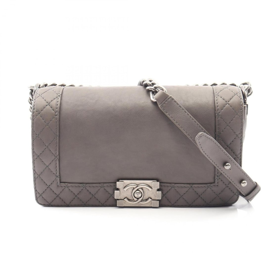 Chanel Boy Shoulder Bag Handbag Leather Women's Gray A67086: --- Catalog ---Category: SizeSize (HxWxD): 14.5cm x 25cm x 7cm / 5.7'' x 9.84'' x 2.75''Category: DesignType: Handbag, Shoulder bagColor: GrayGender: WomenMaterial: Leather Hardware Color: SilverCateg