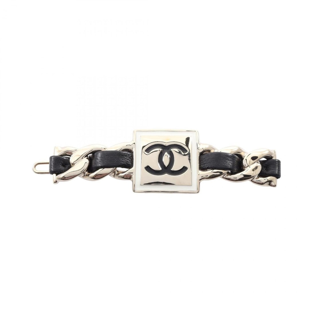 Chanel Coco Mark Barrette Accessory, Gold Plated Leather, Women's, Gold, Black, White (1 of 13)