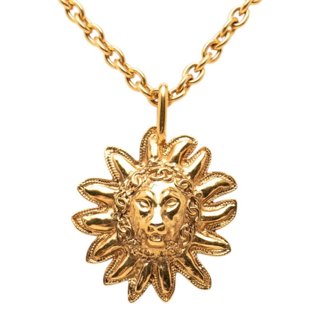 Chanel Coco Mark Lion Motif Long Necklace, Gold Plated, Women's CHANEL: --- Catalog ---Category: SizePendant Size: 52.1mm x 47.6mm / 2.05'' x 1.87''Neck Circumference: 79 cm / 31.1''Category: DesignColor: GoldGender: WomenNecklace Type: NecklaceCategory: GeneralBrand: Cha