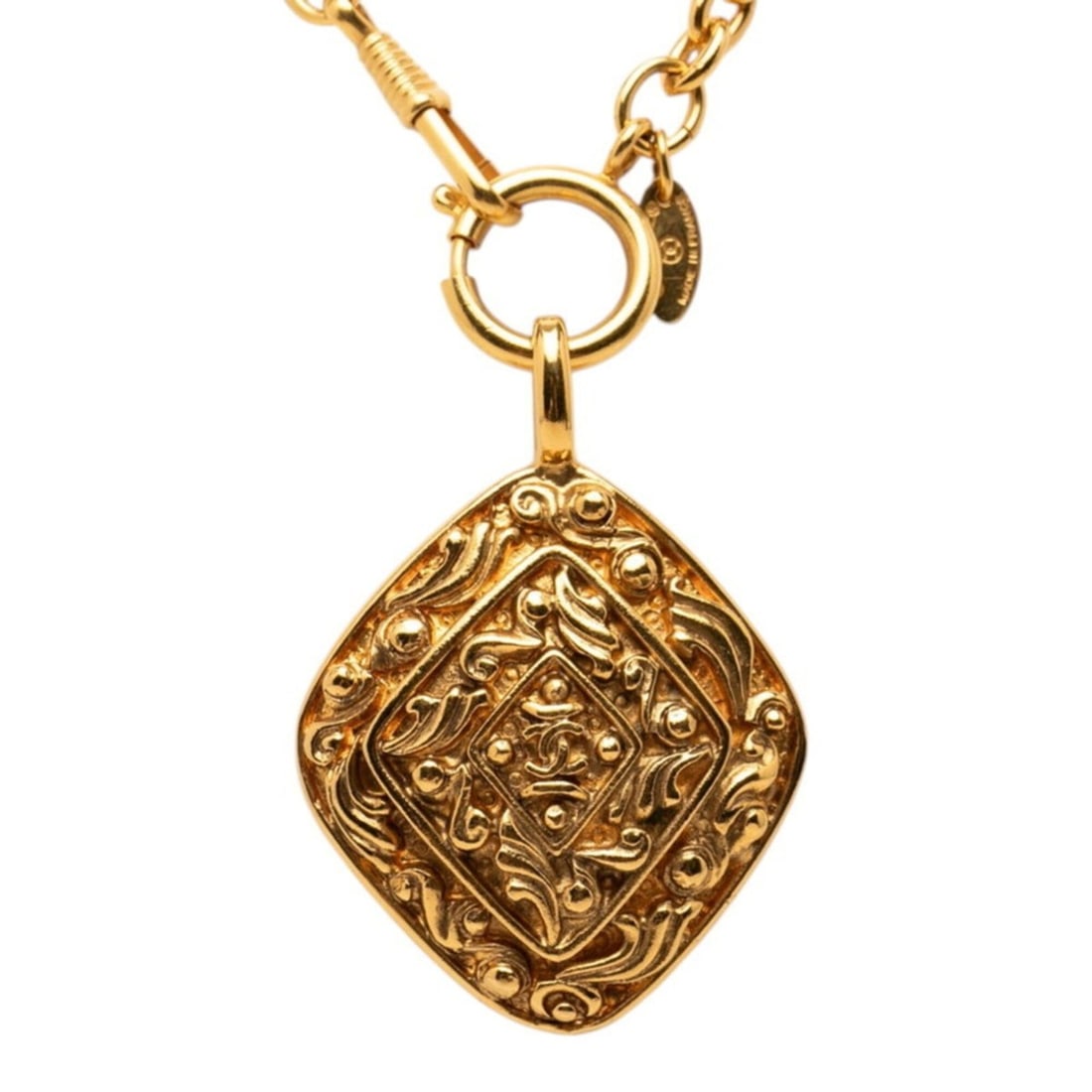 Chanel Vintage Coco Mark Long Necklace, Gold Plated, Women's CHANEL: --- Catalog ---Category: SizePendant Size: 46mm x 41.3mm / 1.81'' x 1.62''Neck Circumference: 72 cm / 28.34''Category: DesignColor: GoldGender: WomenSeason: VintageNecklace Type: NecklaceCategory: Gen