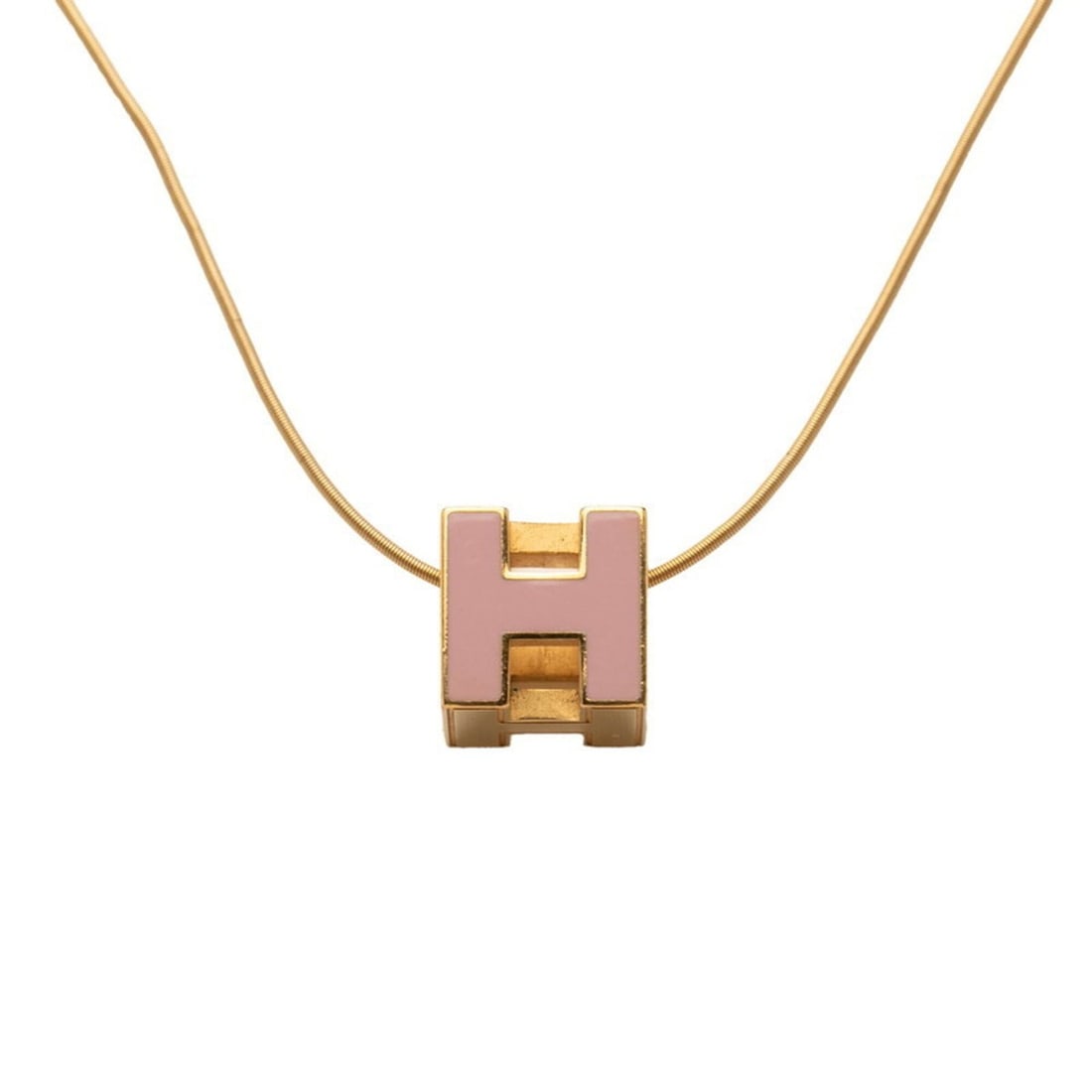 Hermes Cage d'H H-Cube Necklace, Gold Pink Plated Enamel, Women's HERMES: --- Catalog ---Category: SizePendant Size: 11.9mm / 0.46''Neck Circumference: 43 cm / 16.92''Category: DesignColor: PinkGender: WomenMaterial: EnamelNecklace Type: NecklaceCategory: GeneralBrand: Herm