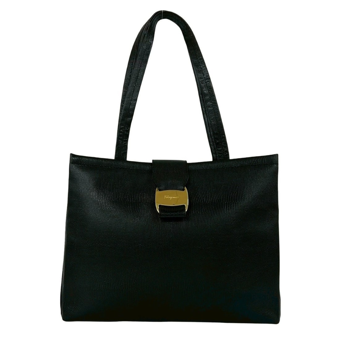 Salvatore Ferragamo Vintage Vara Logo Hardware Embossed Leather Tote Bag, Black, 51545 (1 of 15)