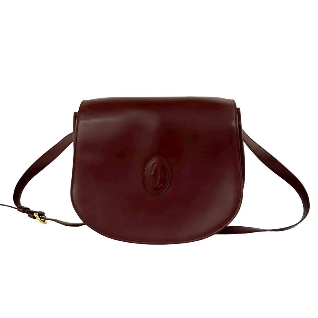 CARTIER Vintage Must Line Leather Shoulder Bag, Pouch, Sacoche, Wine Red/Bordeaux, 28059: --- Catalog ---Category: SizeSize (HxWxD): 22cm x 25.5cm x 3.5cm / 8.66'' x 10.03'' x 1.37''Category: DesignType: Pochette, Shoulder bagColor: Wine redGender: WomenMaterial: Leather Category: GeneralB