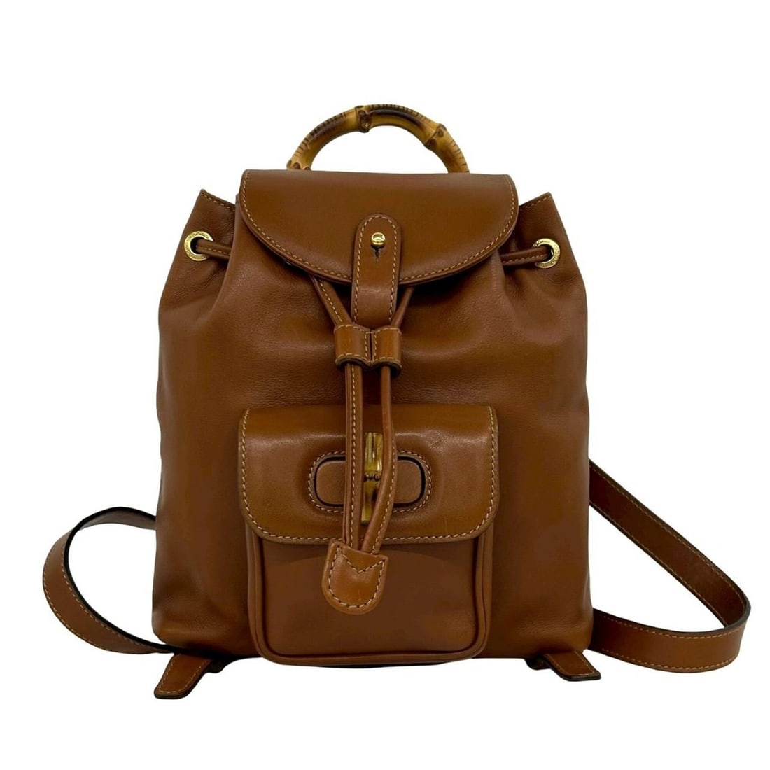 GUCCI Vintage Bamboo Leather Mini Backpack (Brown) - Item No. 28653: --- Catalog ---Category: SizeSize (HxWxD): 22cm x 20.5cm x 6.5cm / 8.66'' x 8.07'' x 2.55''Category: DesignType: BackpackColor: BrownGender: WomenMaterial: Leather , Bamboo Category: GeneralBrand: Guc