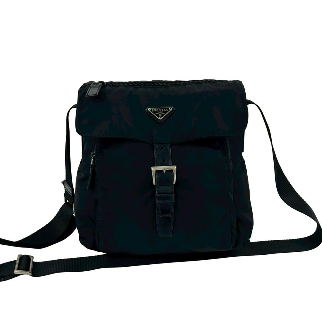 PRADA Prada Triangle Logo Hardware Nylon Leather Genuine Shoulder Bag Sacoche Pouch Black 07992 (1 of 10)