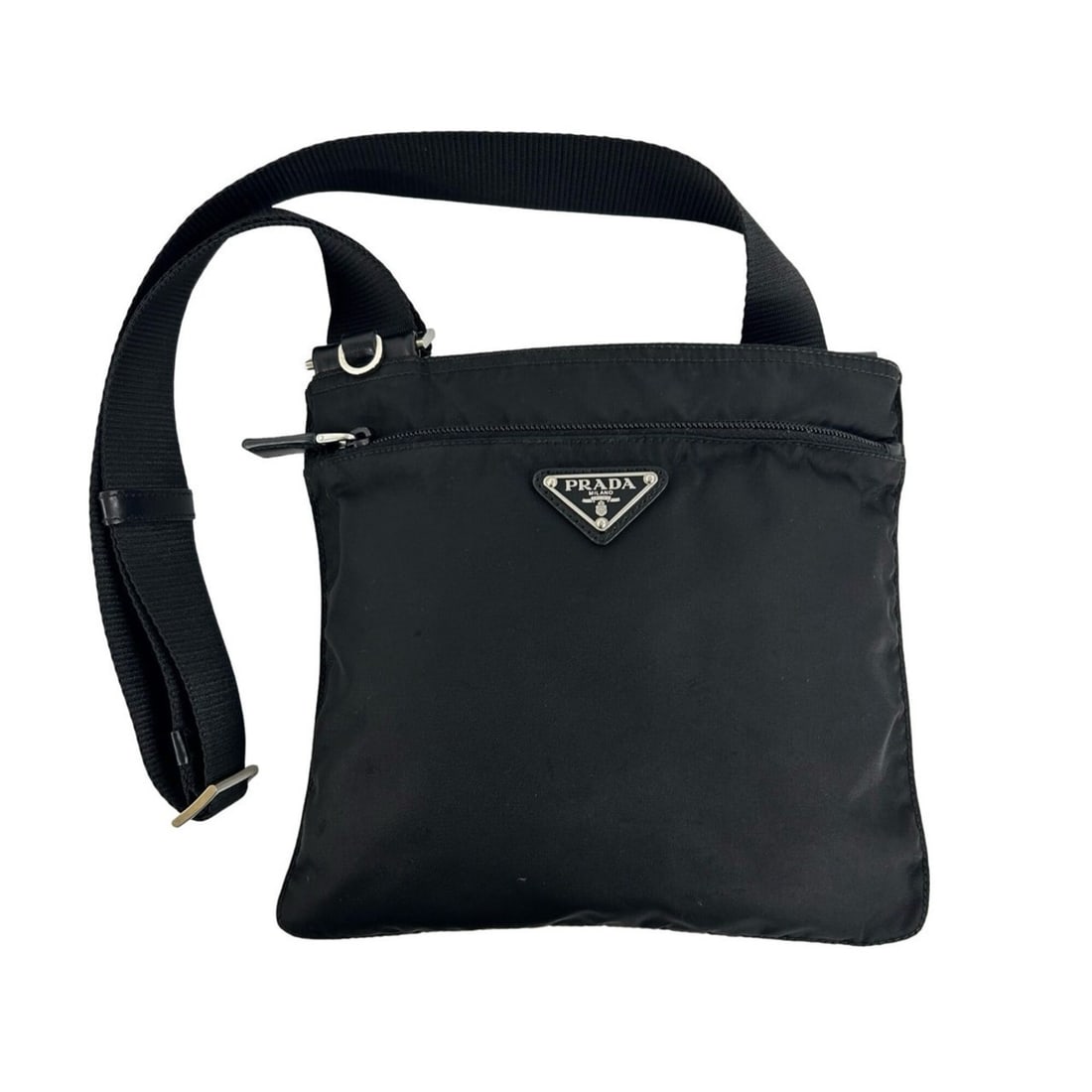 PRADA Prada Triangle Logo Hardware Tessuto Nylon Leather Genuine Shoulder Bag Sacoche Pouch Black (1 of 10)