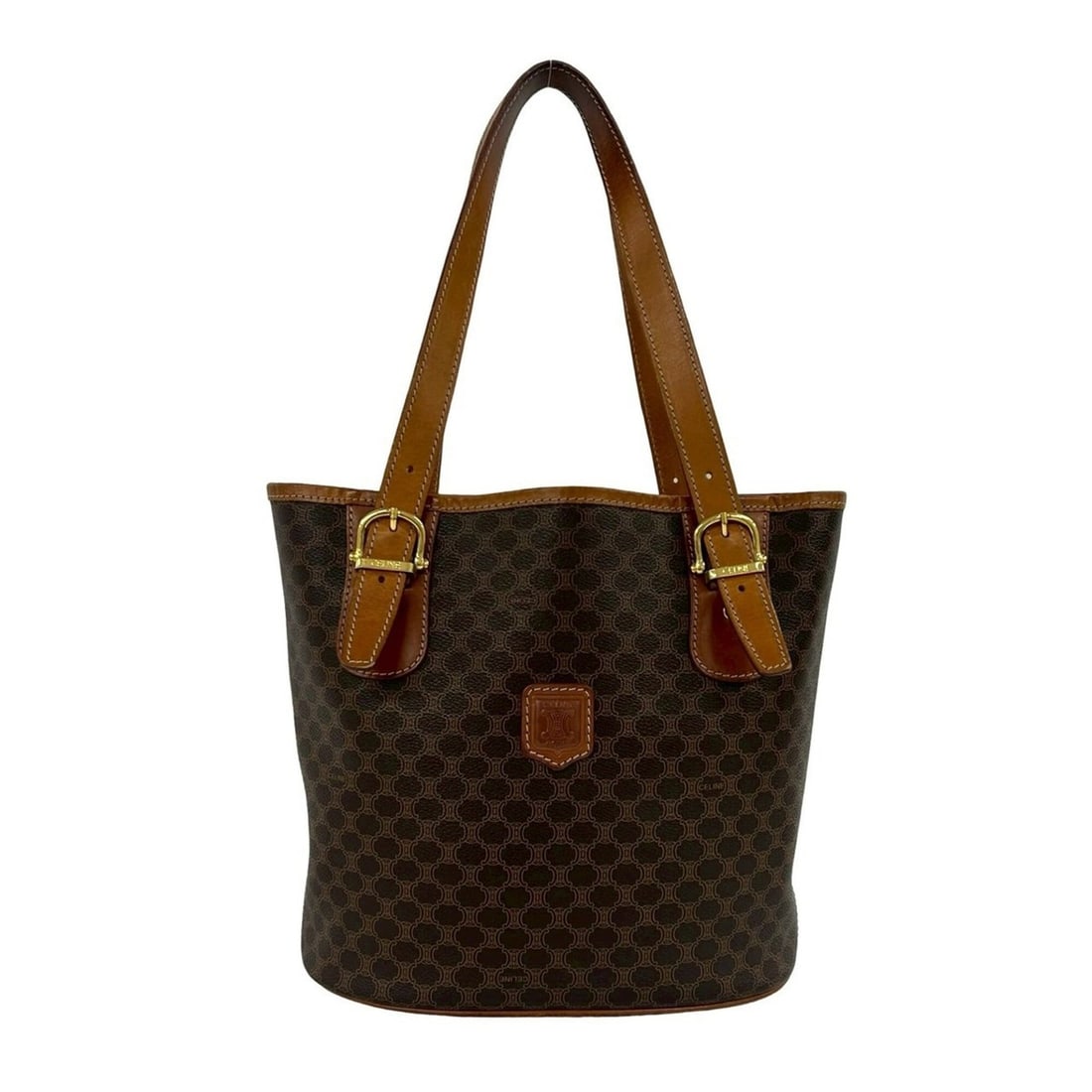 CELINE Vintage Magadham Blazon Triomphe Pattern Logo Leather Tote Bag Handbag Brown 83956: --- Catalog ---Category: SizeSize (HxWxD): 24cm x 23.5cm x 13cm / 9.44'' x 9.25'' x 5.11''Category: DesignType: Handbag, Tote bagColor: BrownGender: WomenMaterial: PVC , Leather Category: