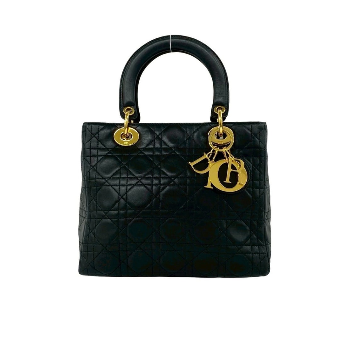 Christian Dior Vintage Lady Cannage Lambskin Leather Handbag, Black, 73483: --- Catalog ---Category: SizeSize (HxWxD): 20cm x 24cm x 9cm / 7.87'' x 9.44'' x 3.54''Category: DesignType: HandbagColor: BlackGender: WomenMaterial: Leather Leather/Fur Type: LambskinCategory: