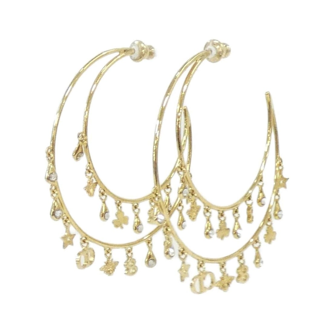 Christian Dior earrings: --- Catalog ---Category: DesignType: Stud earringsColor: Clear, GoldGender: WomenCategory: GeneralBrand: Christian Dior--- Item List ---Section: ConditionRanking: Rank A Used - A few traces of usage,