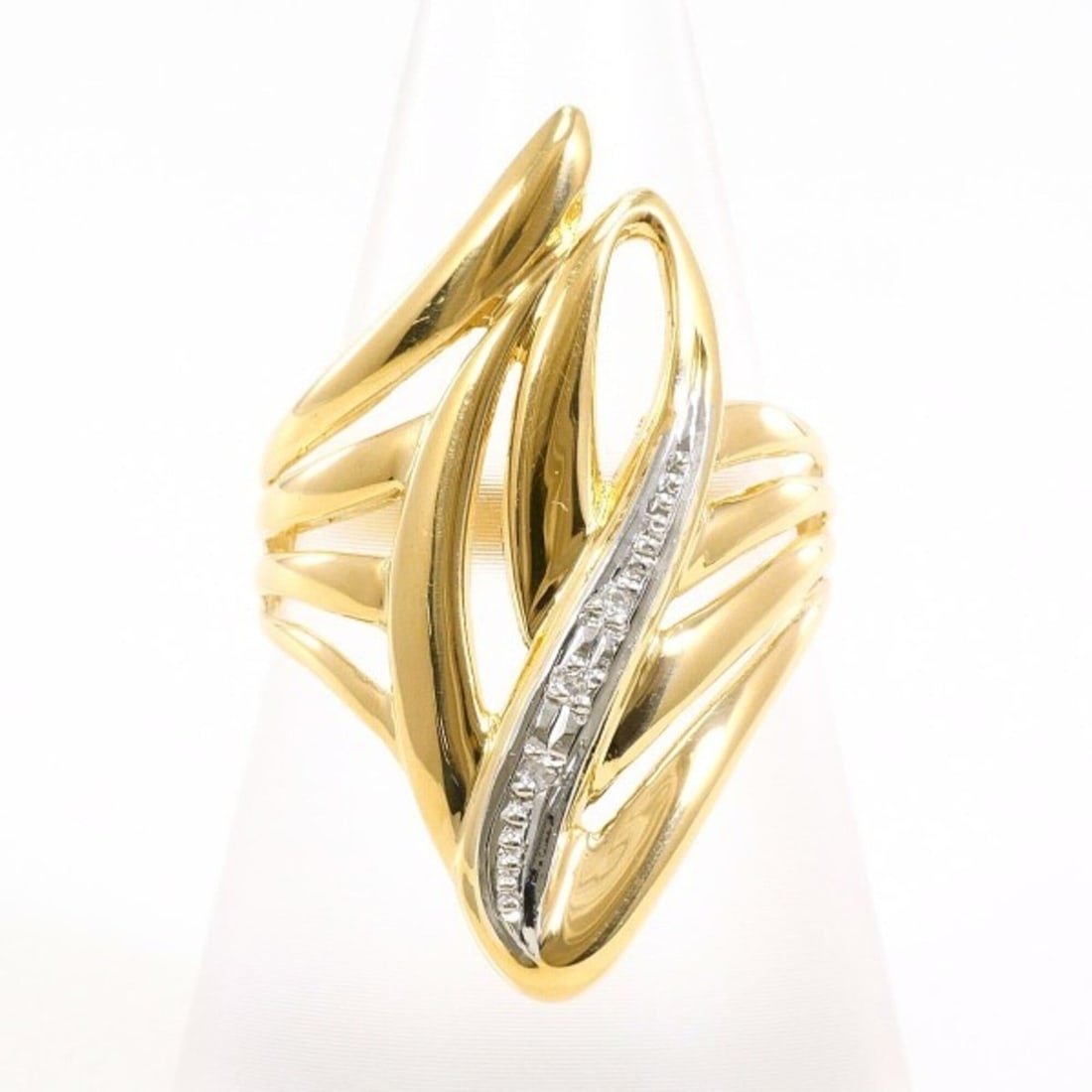PT900 Platinum 18K Yellow Gold Ring with 0.02mm Diamond, Total Weight Approx. 4.2g, Jewelry: --- Catalog ---Category: SizeWidth: 28mm / 1.1''Weight: 4.2g / 0.14oz.JP Size: 12US Size: 6.5Category: DesignType: Band ringColor: Platinum, Yellow goldMetal: Gold, PlatinumStone: DiamondGender:
