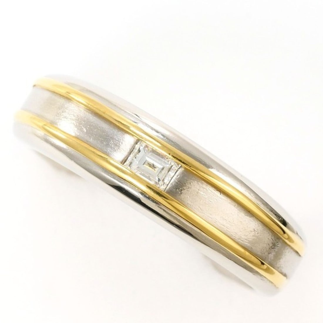 PT900 Platinum 18K Yellow Gold Ring with Diamond, Total Weight Approx. 4.8g, Jewelry: --- Catalog ---Category: SizeWidth: 5mm / 0.2''Weight: 4.8g / 0.16oz.JP Size: 10US Size: 5.5Category: DesignType: Band ringColor: Platinum, Yellow goldMetal: Gold, PlatinumStone: DiamondGender: WomenM